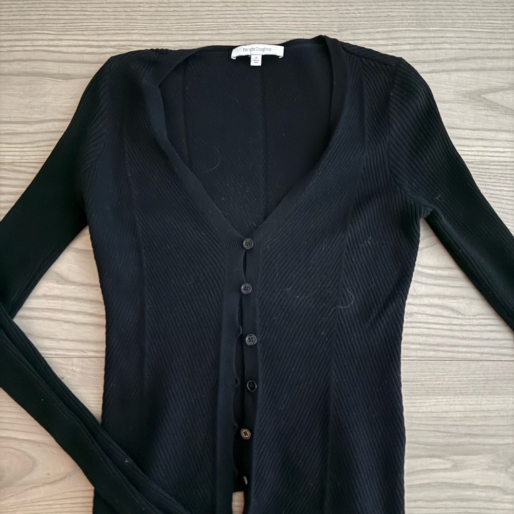 Favorite Daughter Black Ribbed Cardigan